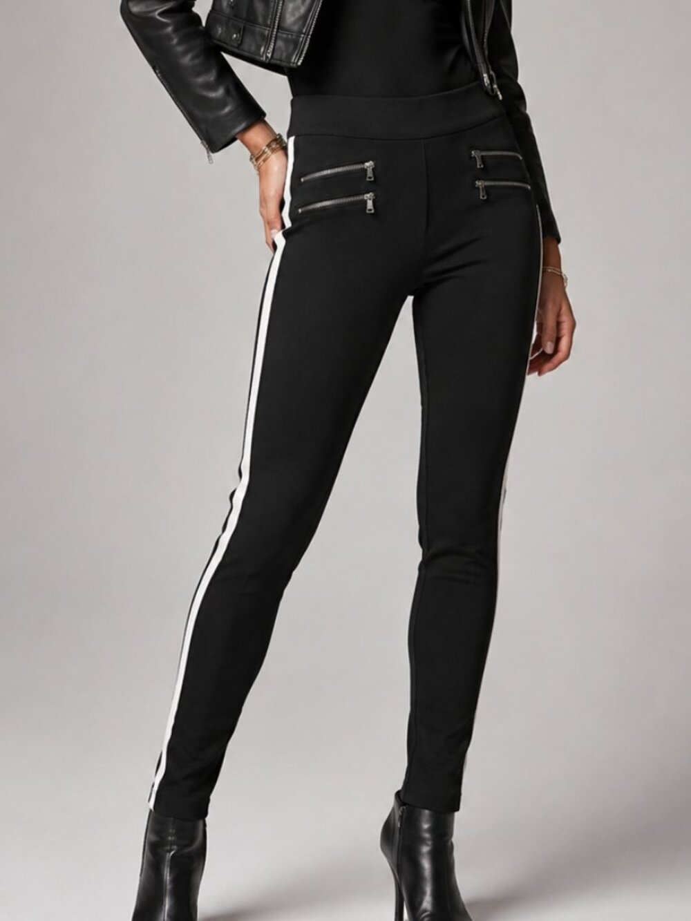 BCBG MAXAZRIA Theo Black Skinny Pants S White Stripe Zipper Detail New With Tags